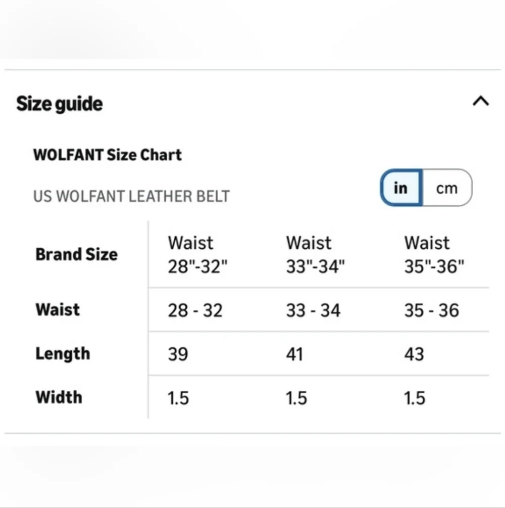 WOLFANT Brown Leather Belt Size 32”-34”
